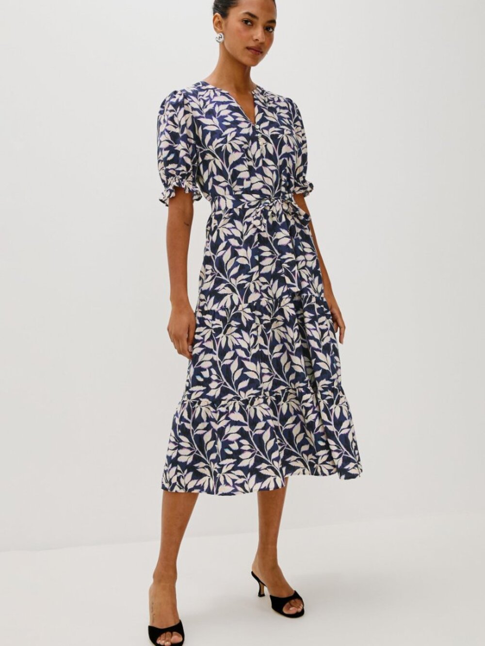RAILS Women's EUC Eliana Dress Button-Front Midi "Navy Vines" | Size Large